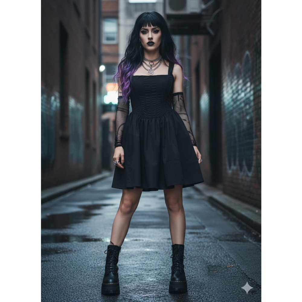 RESET Black Corset Mini Dress Size Large Goth Grunge Tulle